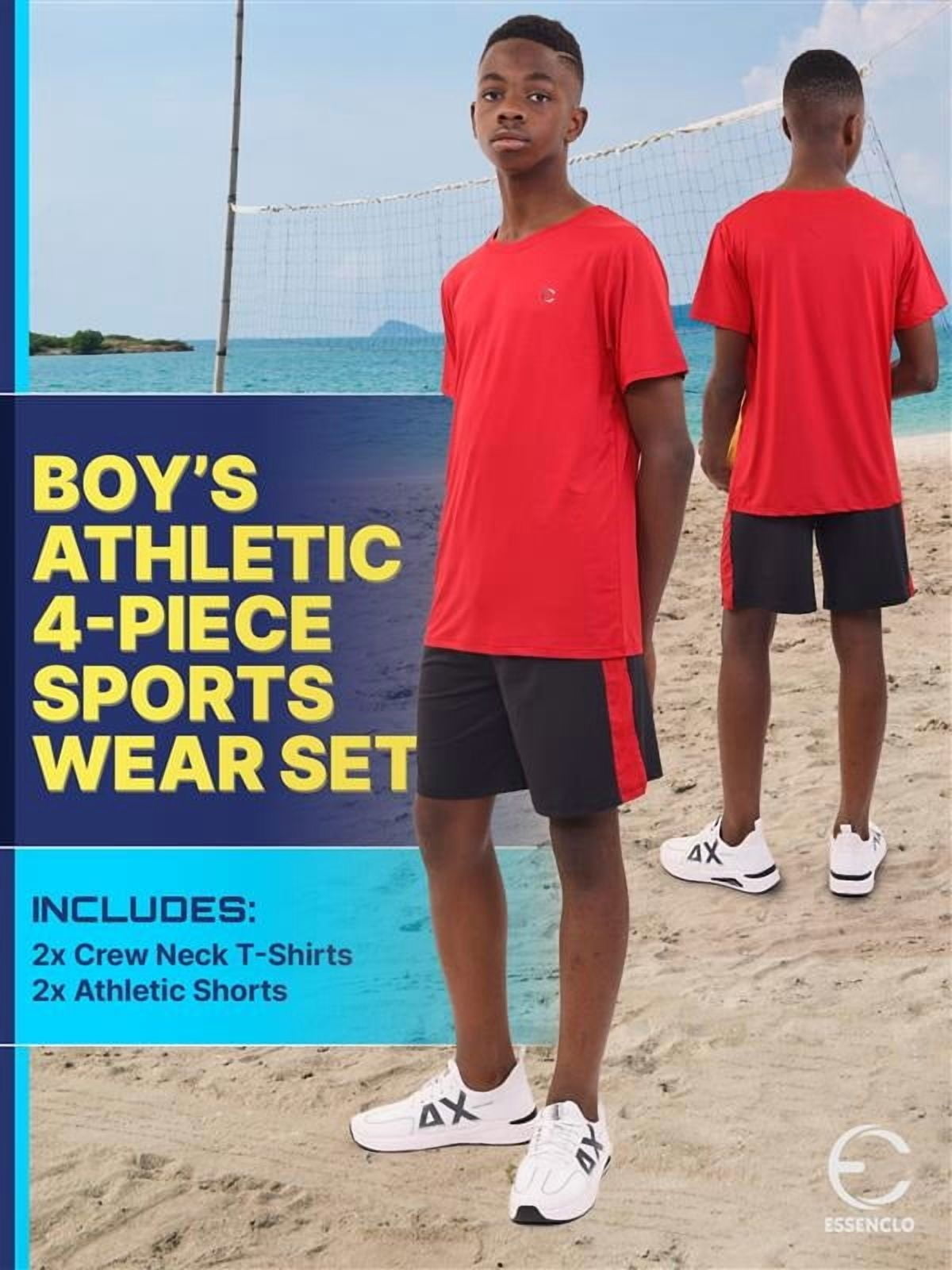 Essenclo Boys Clothing Sets Tagless Loose Athletic Performance Crew Neck T-Shirt and Short Outfits Size 3-16 (4 Piece Set) - Image 3