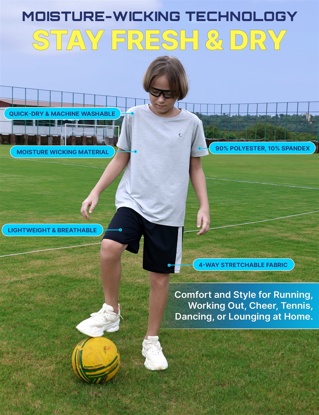 Essenclo Boys Clothing Sets Tagless Loose Athletic Performance Crew Neck T-Shirt and Short Outfits Size 3-16 (4 Piece Set) - Image 2