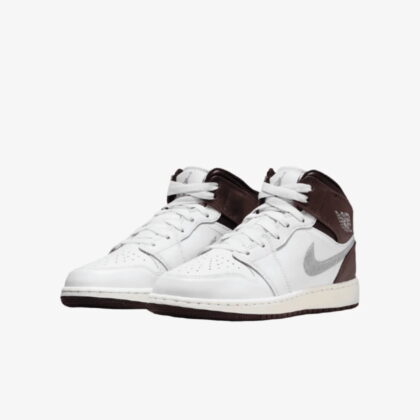 Air Jordan 1 Mid SE Big Kids' Shoes Color: White/Black/Sail/Blue Grey Size: 6.5Y