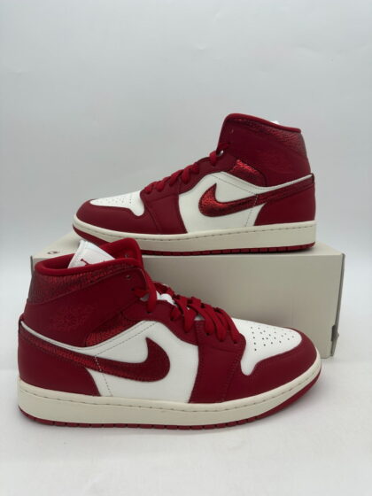 Air Jordan 1 Mid Women's Size 10.5 Red White Leather Athletic Shoes HJ9337 106