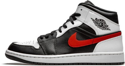 Air Jordan Retro 1 Mid Black/Chile Red/White Basketball Shoes Men 9.5