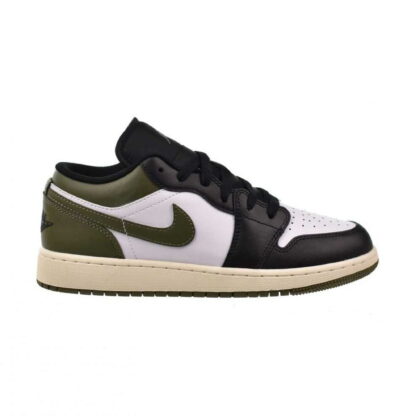 Big Kid's Jordan 1 Low Black/White-Medium Olive (553560 092)