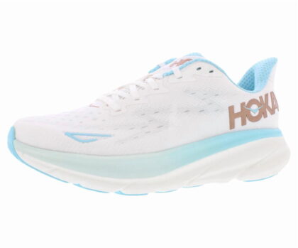 HOKA Clifton 9 Wide Womens Shoes Size 8, Color: Frost/Rose Gold