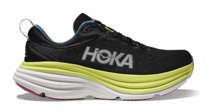 Hoka One One Men's Bondi 8 Running & Walking shoes, 10 US ( Standard ), Black/Citrus Glow ( EXTRA LACE INCLUDED )