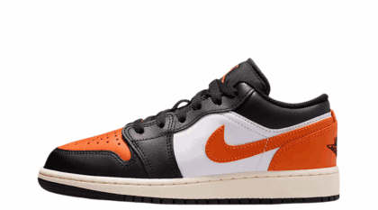 Jordan 1 Low Youth Size 5 Womens Size 6.5 Orange Black Athletic Shoes 553560 081