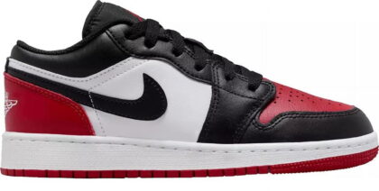 Jordan Big Kid's Air 1 Low Athletic Shoes, White/Black-Varsity Red-White