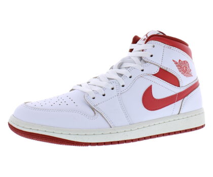 Jordan Mens Air Jordan 1 Mid SE Basketball Sneakers, 8, White/Dune Red/Sail/Lobster