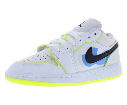Nike Air Jordan 1 Low SE GS Boys Shoes Size 3.5, Color: White/Black/Platinum Tint/Volt