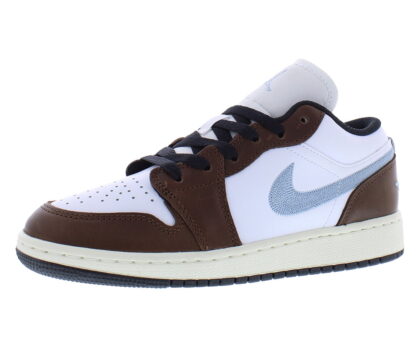 Nike Air Jordan 1 Low SE Leather GS Boys Shoes Size 4, Color: White/Black/Sail/Blue Grey
