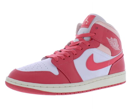 Nike Air Jordan 1 Mid Leather Womens Shoes Size 12, Color: White/Sea Coral/Atmosphere