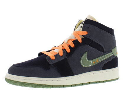 Nike Air Jordan 1 Mid SE Craft Suede GS Boys Shoes Size 6.5, Color: Anthracite/Sky J Light Olive/Black