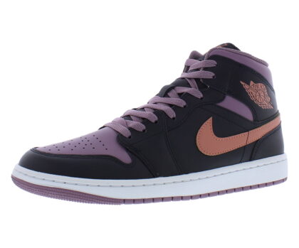 Nike Air Jordan 1 Mid SE Leather Mens Shoes Size 10.5, Color: Black/Sky J Orange/Sky J Mauve