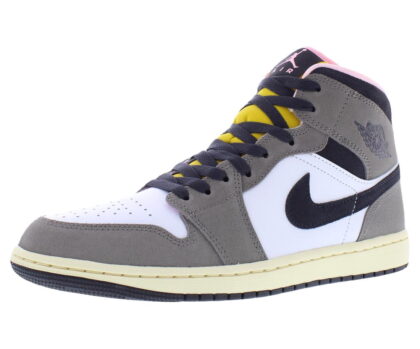 Nike Air Jordan 1 Mid SE Leather Mens Shoes Size 8.5, Color: White/Oil Grey/Cave Stone