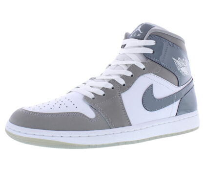Nike Air Jordan 1 Mid SE Leather Mens Shoes Size 8, Color: White/Cool Grey/Medium Grey