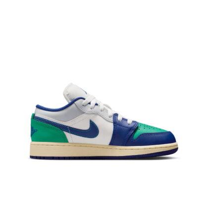 Nike Jordan 1 Low GS Big Kid's Shoes, Sail/Stadium Green/Neutral Grey/Deep Royal Blue