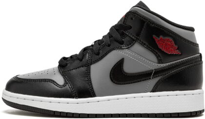 Nike Kids Air Jordan 1 Mid Basketball Shoes Black, Gym Red-particle Grey 7