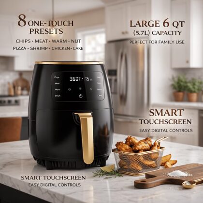 1.59 Quart Air Fryer, Multi-Function Electric Hot Air Fryer with Smart Cooking Presets, Touch Control, Dishwasher Safe, Household Kitchen Appliance