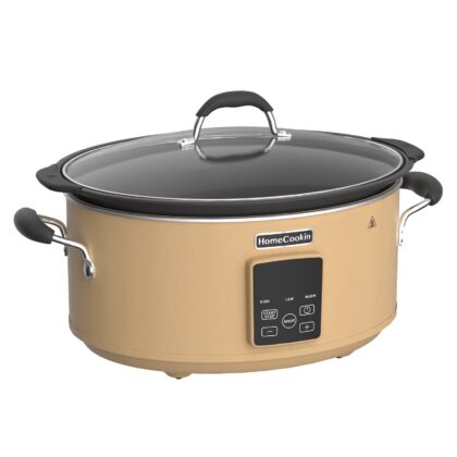 10qt Large Capacity Digital Slow Cooker with Aluminum Removable Crock Pot for Family Dinner, Dishwasher Safe - Brown
