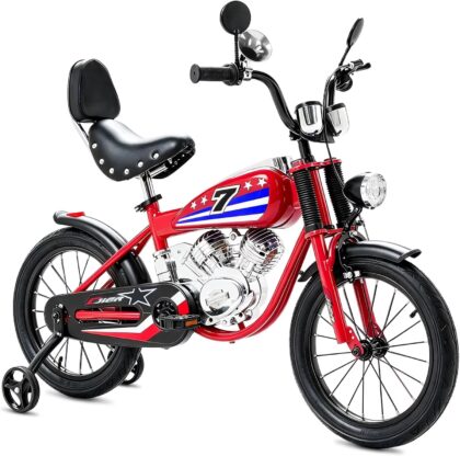 12 Inch Moto Style Kids Bike for Boys Girls, NEORIVER Kids Bicycles for 3-9 Years Old with Training Wheels