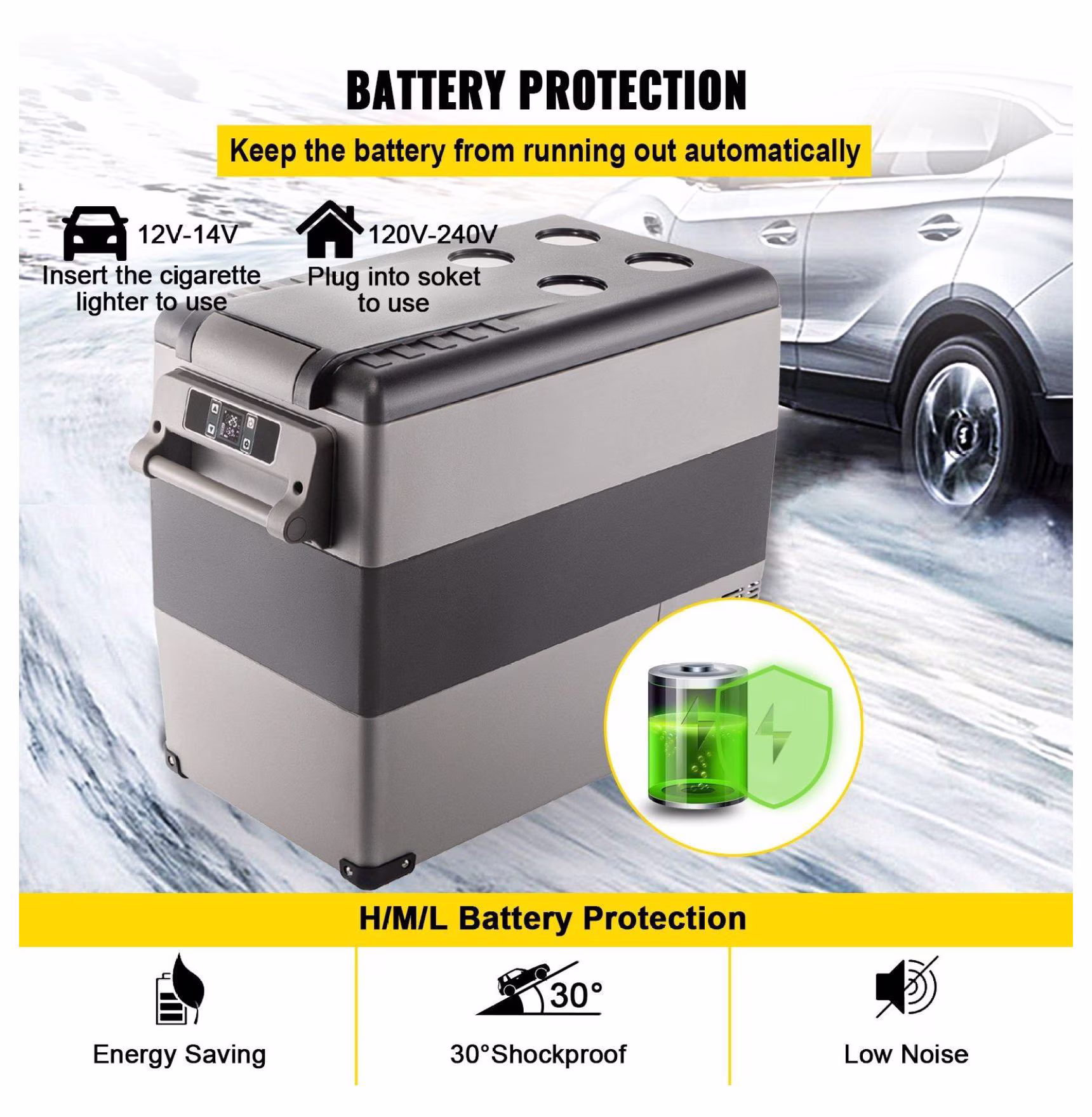 12 Volt Refrigerator 58 Qt, Dual Zone Car Fridge Freezer, Portable Compressor Cooler - 12/24V DC & 110-240V AC for RV, Camping, Truck & Home Use - Image 5