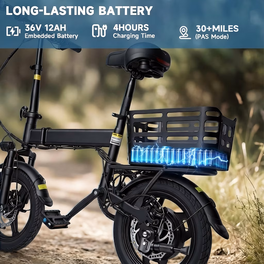 14” Folding Electric Bike, Peak 500W Motor 36V 12Ah Battery, Ebike 20 MPH, 30+ Miles PAS Range, Shock Absorbers, UL 2849 Certified for Adult and Teen - Image 2