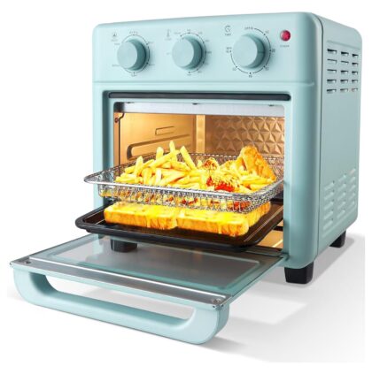 16QT Air Fryer Toaster Oven Combo, 8-in-1 Countertop Convection Oven, Fits 9" Pizza & 4 Slices Toast, 5 Heating, Blue Non-Stick Baking Broiling Dehydrating Small Kitchen Appliance