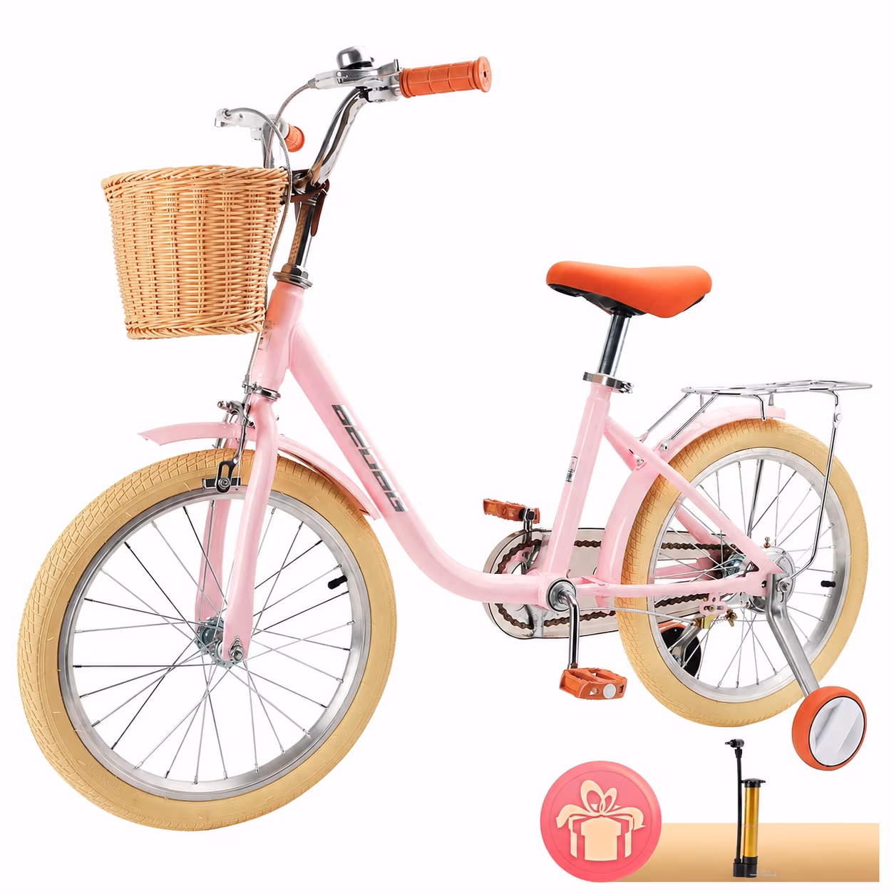18 Inch Kids Bike with Removable Training Wheels, Adjustable Seat, Steel Frame & Dual Brake, Kids Bicycle for 6-10 Years Old Toddler Girls Boys