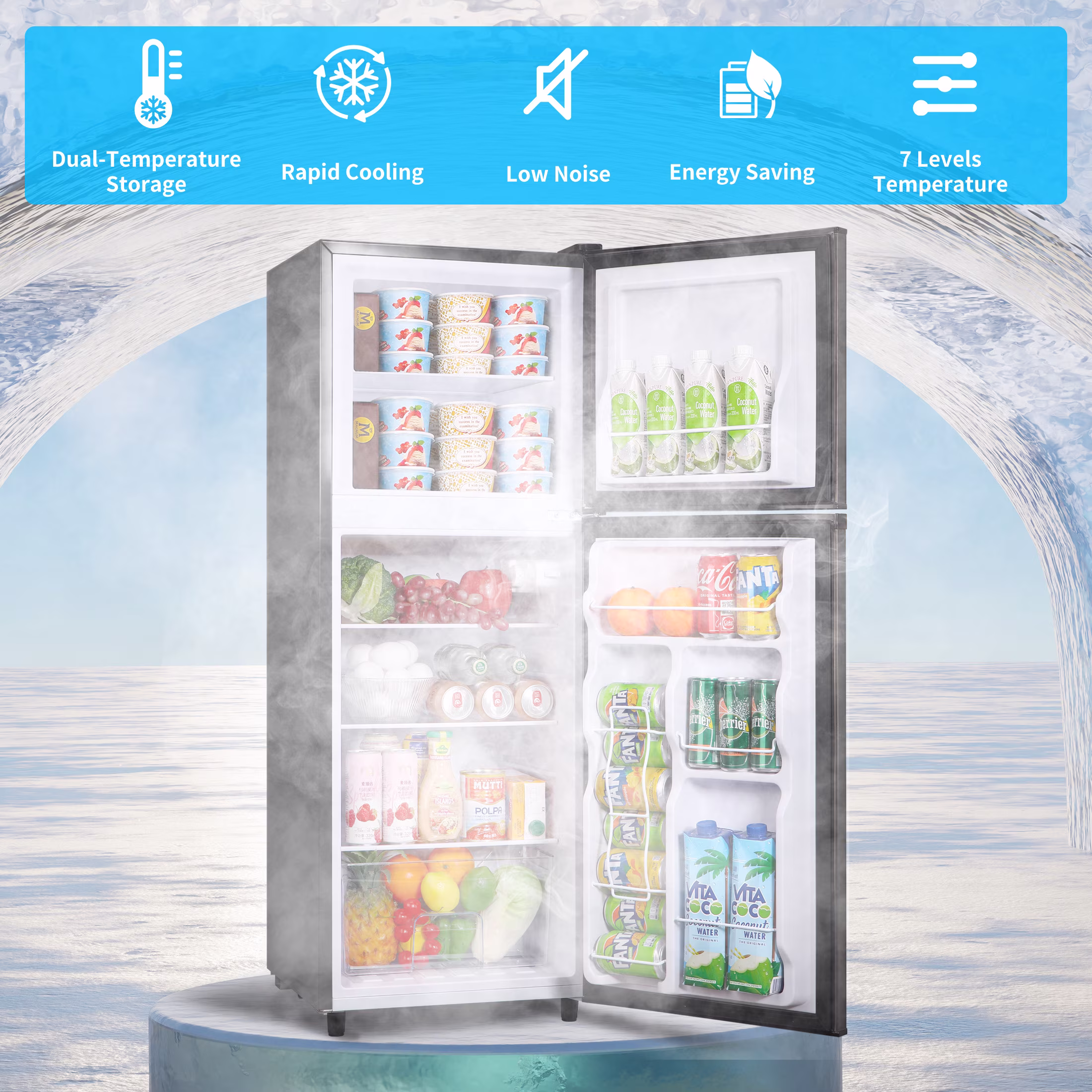 2 Door Mini Fridge with Freezer,4.5 Cu.ft.,5 Adjustable Thermostat & 4 Removable Glass Shelves - Image 4