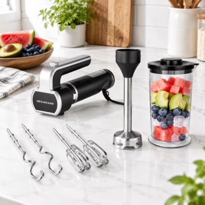 2-in-1 Electric Hand Mixer and Immersion Blender, Corded Handheld Kitchen Appliance