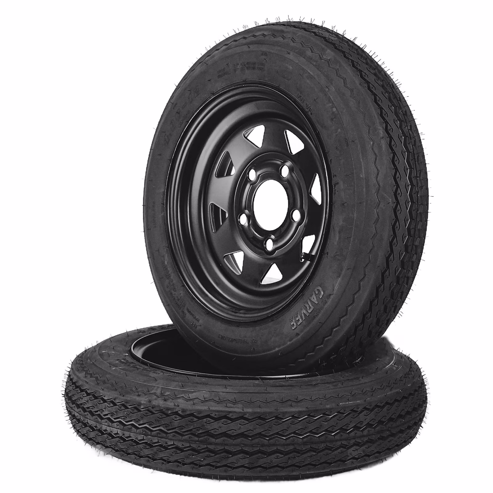 2-Pack Trailer Tire On Rim 4.80-12 480-12 4.80x12 Trailer Tires and 5 Lug on 4.5" PCD 12 in Wheels 6PR Black