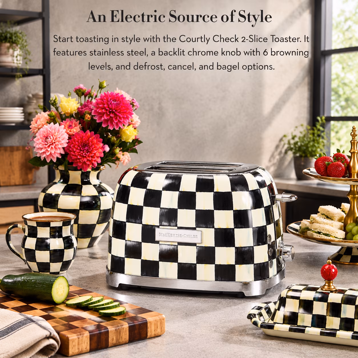2-slice Electric Toaster with Courtly Check Pattern, Stainless Steel Kitchen Appliance - Image 5