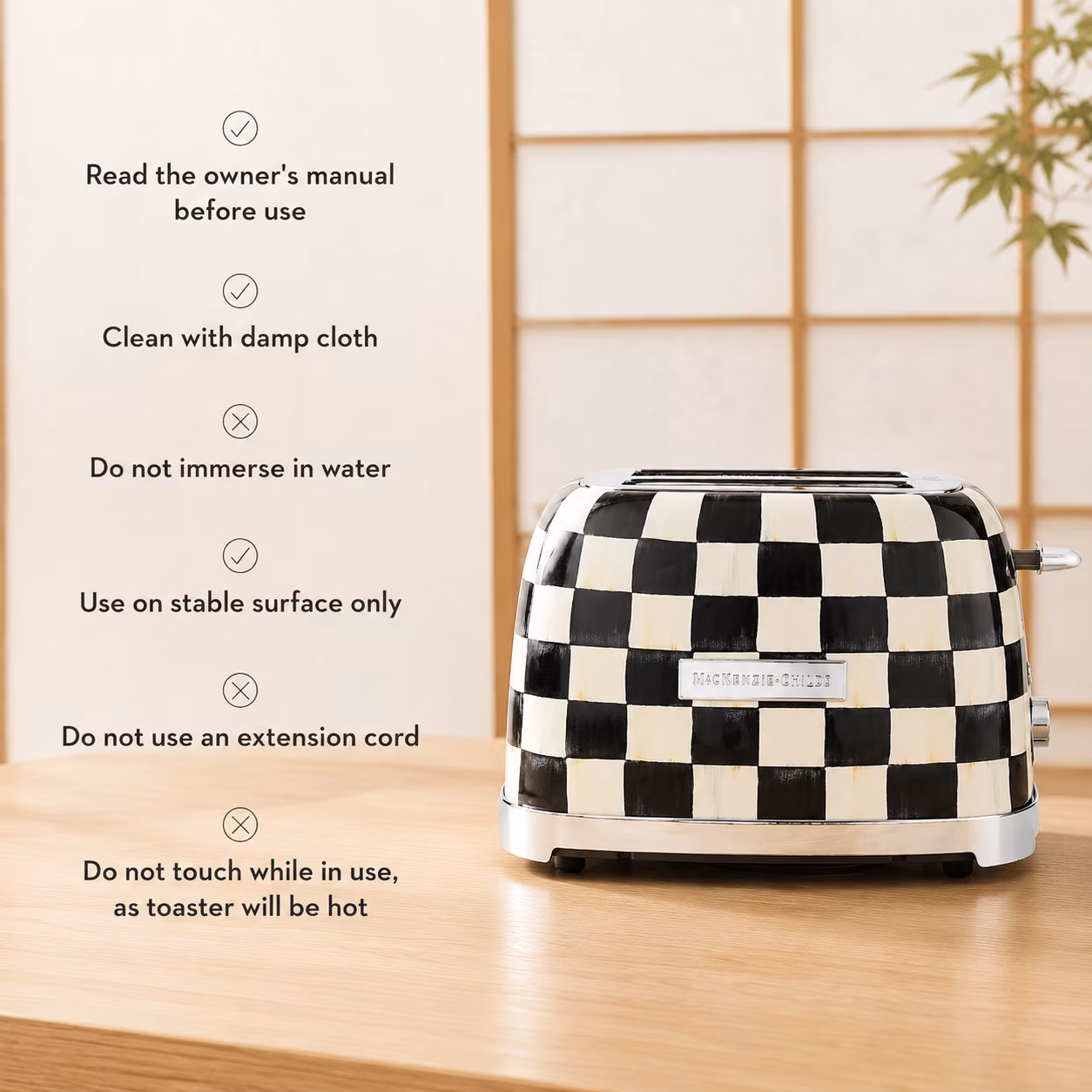 2-slice Electric Toaster with Courtly Check Pattern, Stainless Steel Kitchen Appliance - Image 4