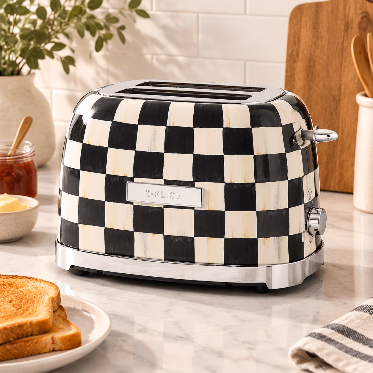 2-slice Toaster Courtly Check Black-and-White Stainless Steel Kitchen Appliance