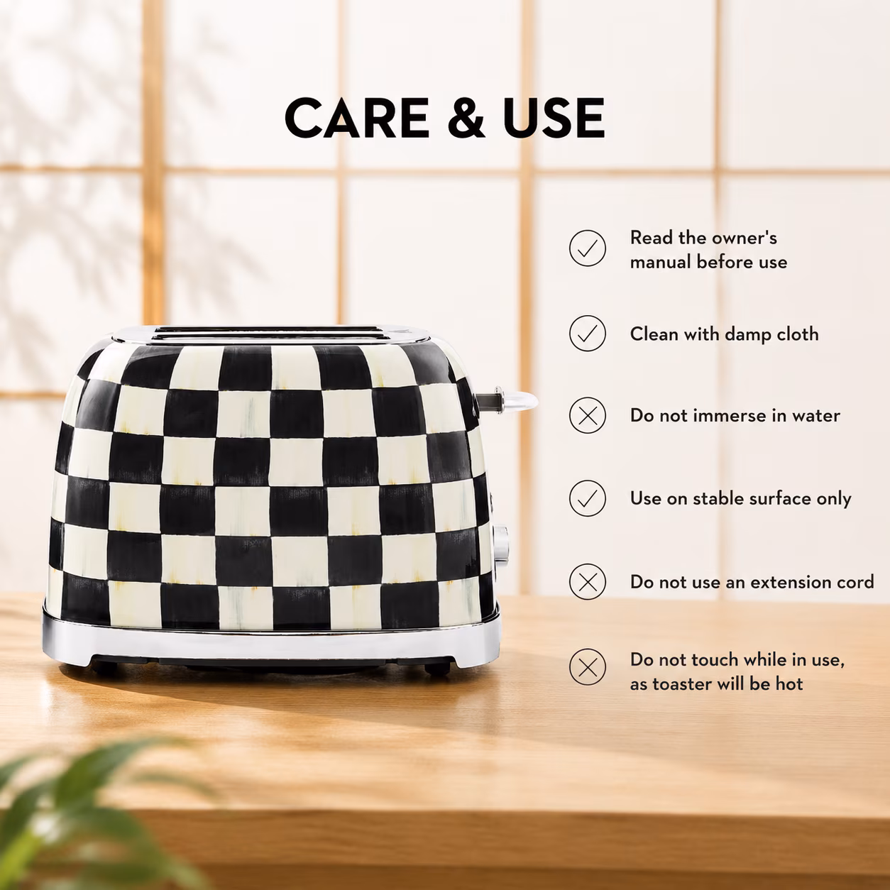 2-slice Toaster Courtly Check Black-and-White Stainless Steel Kitchen Appliance - Image 2