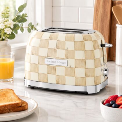 2-Slice Toaster Mocha Check Pattern Stainless Steel Kitchen Appliance