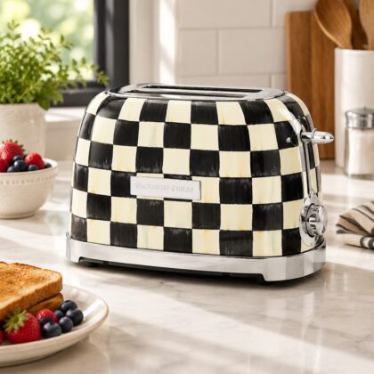 2-slice Toaster with Courtly Check Black-and-White Pattern, Stainless Steel Kitchen Appliance