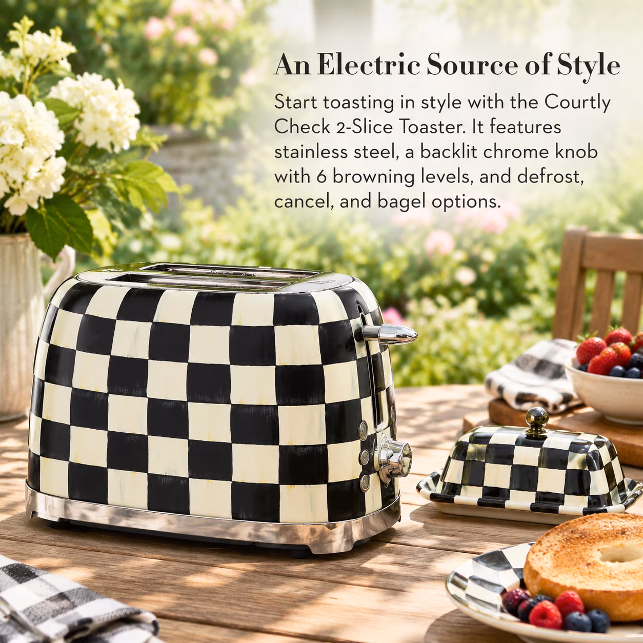 2-slice Toaster with Courtly Check Pattern, Stainless Steel Kitchen Appliance - Image 3