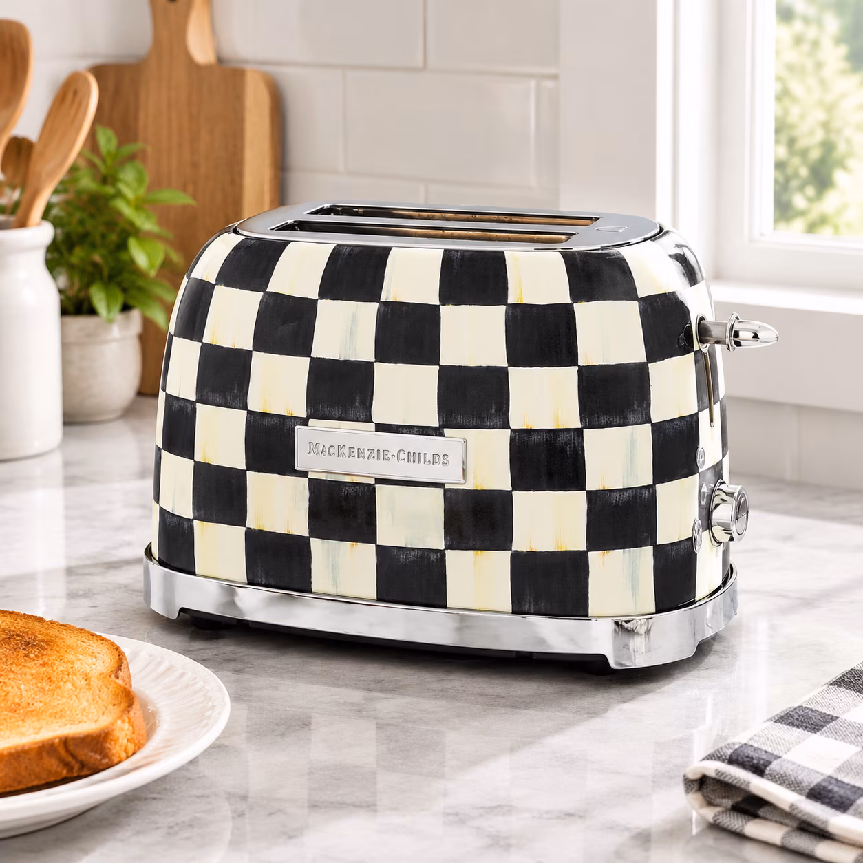 2-slice Toaster with Courtly Check Pattern, Stainless Steel Kitchen Appliance