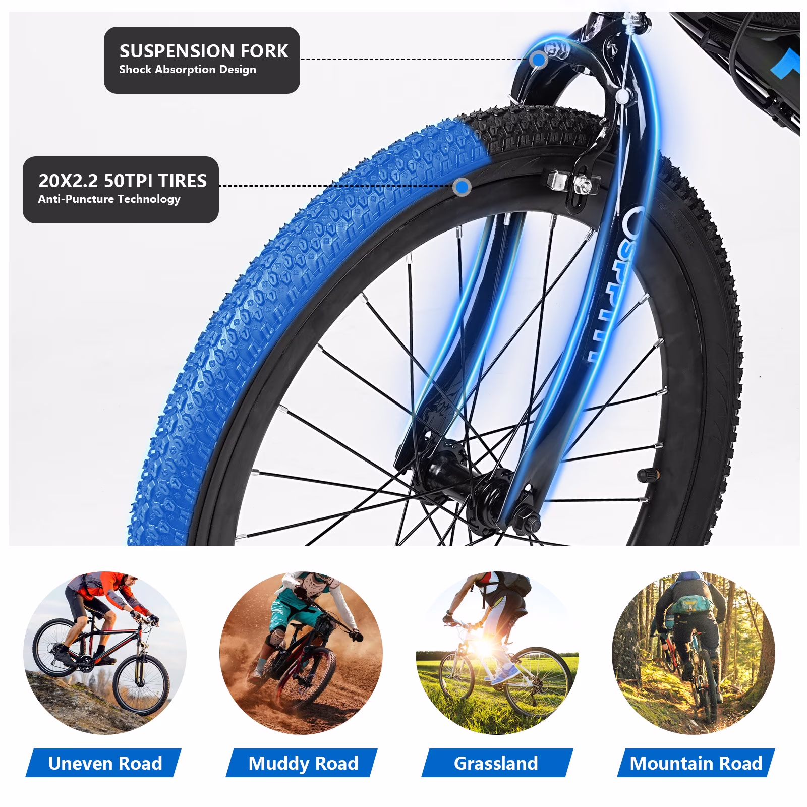 20-24 inch Bike,6-Speed Mountain Bike for Men Women Boys Girls,Comfort Saddle,Blue - Image 4