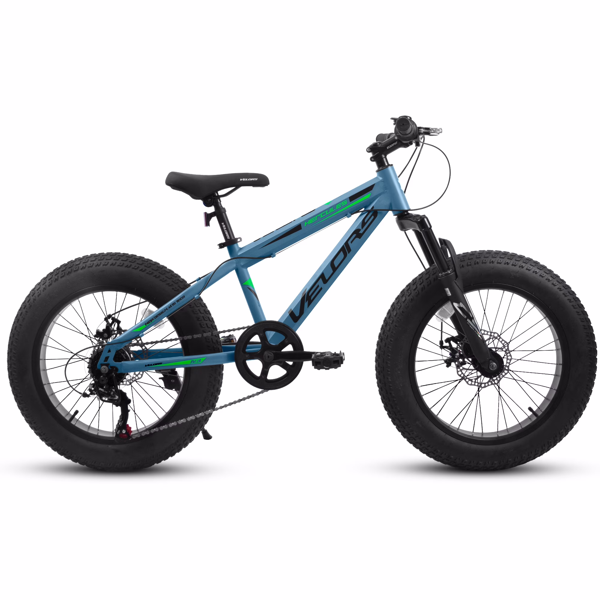 20" Fat Tire Mountain Bike, 7-Speed with Front Suspension, Dual Disc Brakes, Steel Frame, All-Terrain Ride – Blue - Image 4