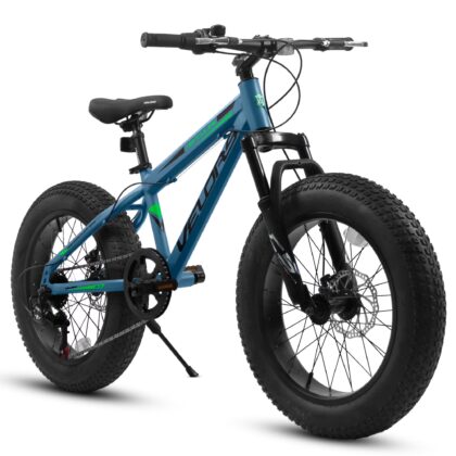 20" Fat Tire Mountain Bike, 7-Speed with Front Suspension, Dual Disc Brakes, Steel Frame, All-Terrain Ride – Blue