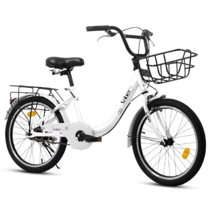20-Inch Cruiser Bike, Single-Speed Bicycle with Coaster Brake & V-Brake, Rear Rack & Chain Guard(White)