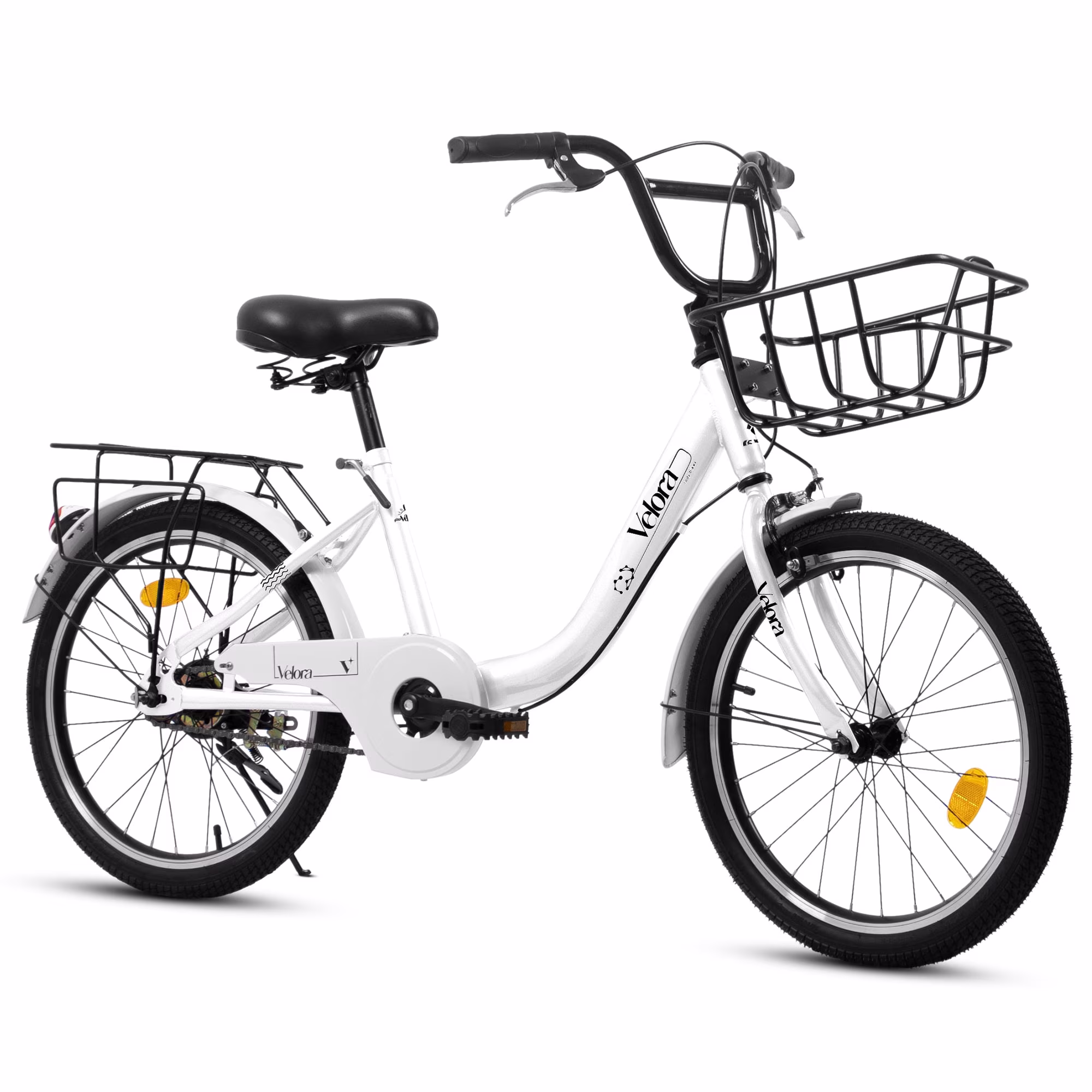 20-Inch Cruiser Bike, Single-Speed Bicycle with Coaster Brake & V-Brake, Rear Rack & Chain Guard(White)