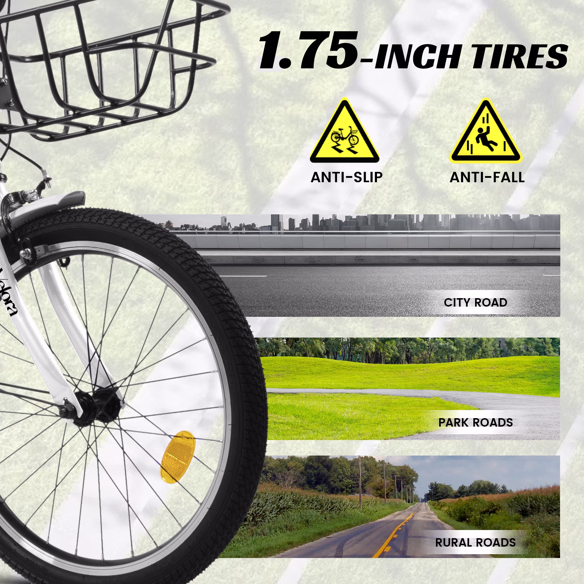20-Inch Cruiser Bike, Single-Speed Bicycle with Coaster Brake & V-Brake, Rear Rack & Chain Guard(White) - Image 3