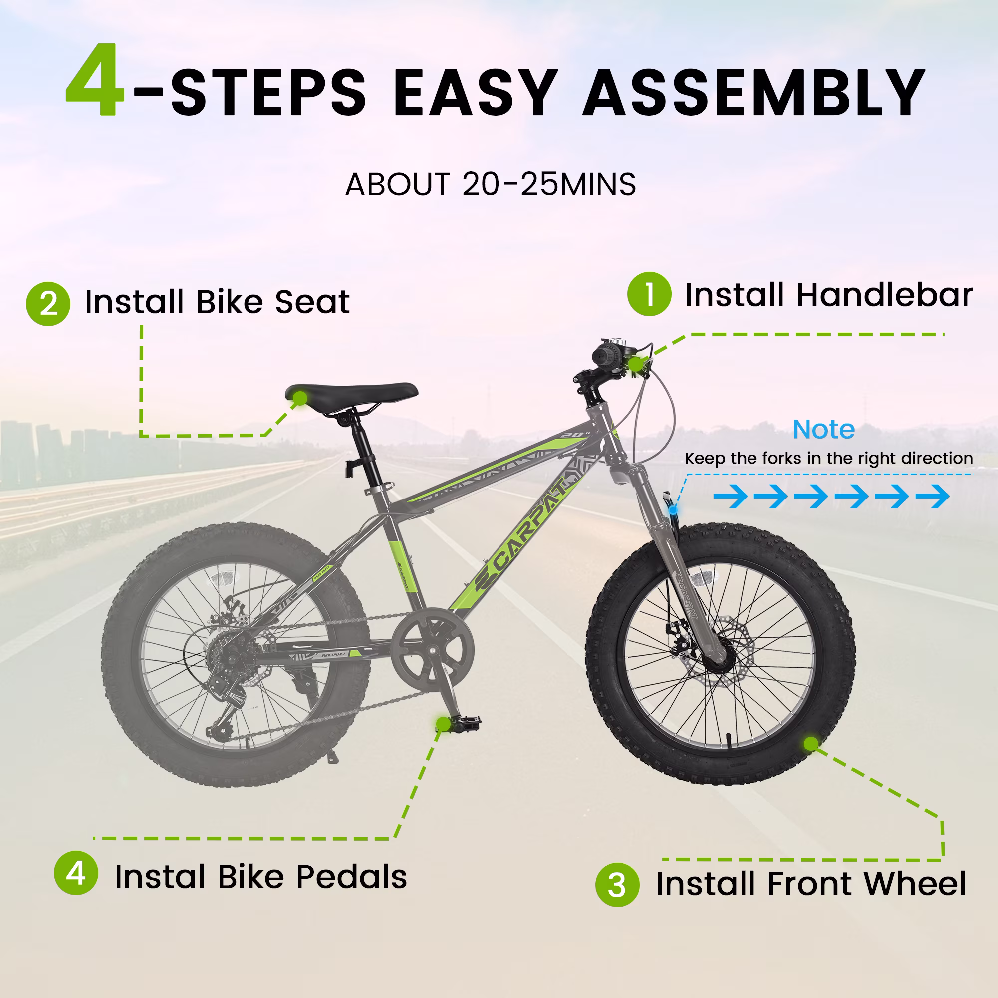 20 Inch Fat Tire Kids Mountain Bike, 7-Speed Mountain Bicycle with Dual Disc Brake and Front Suspension, High-Carbon Steel Frame Kids MTB for Boys Girls Ages 8-12 Year Old, Black-Green - Image 2
