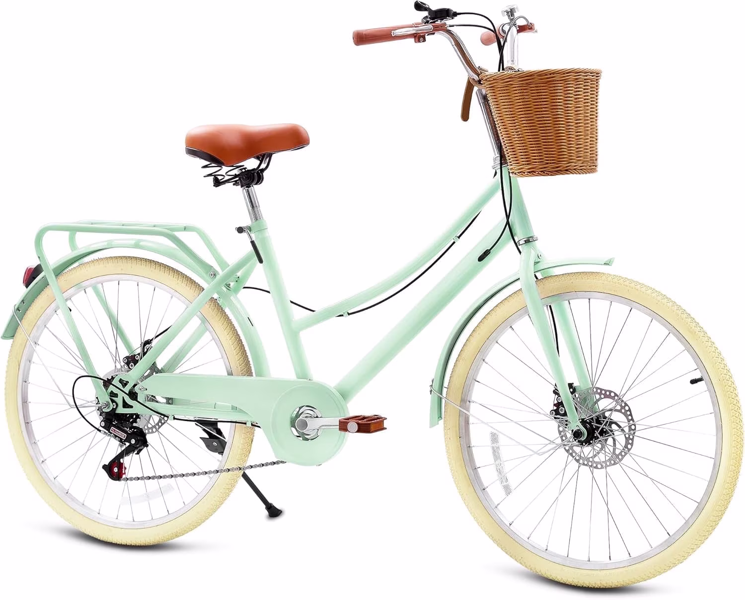 20 Inch Women's Bikes, Cuoote Bike for 6-15 Years with Rattan Basket, Lightweight Carbon Steel Frame, Bicycles 7-Speed Cruiser - Image 4