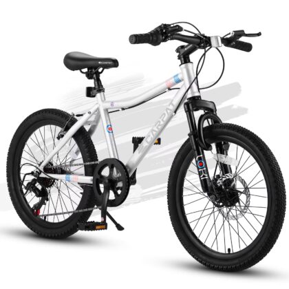 20" Kids Mountain Bike, 7-Speed Bicycle with Front Suspension & Dual Brakes, Ages 6-12,White
