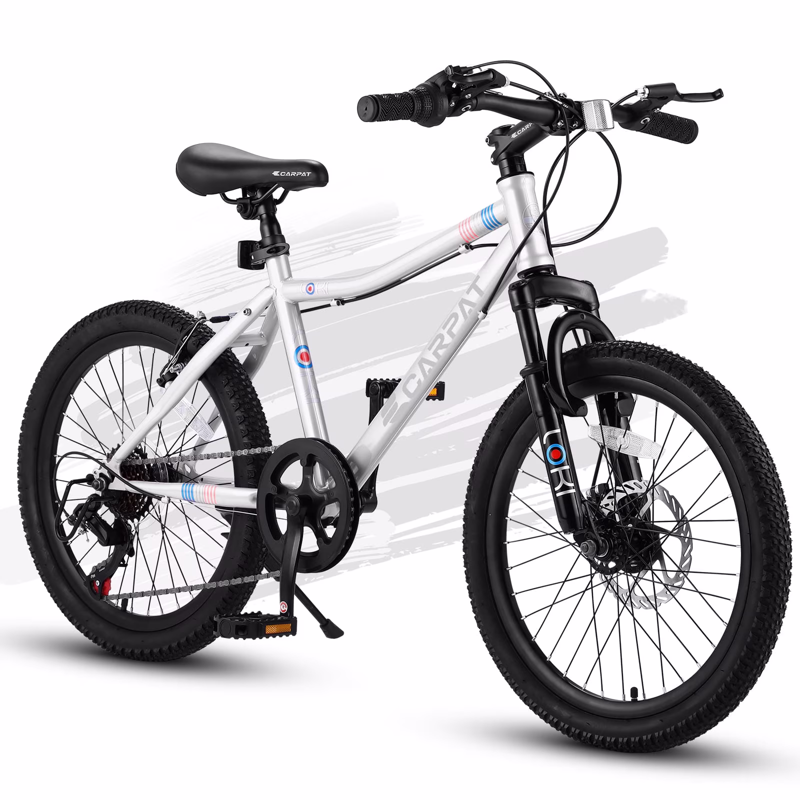 20" Kids Mountain Bike, 7-Speed Bicycle with Front Suspension & Dual Brakes, Ages 6-12,White