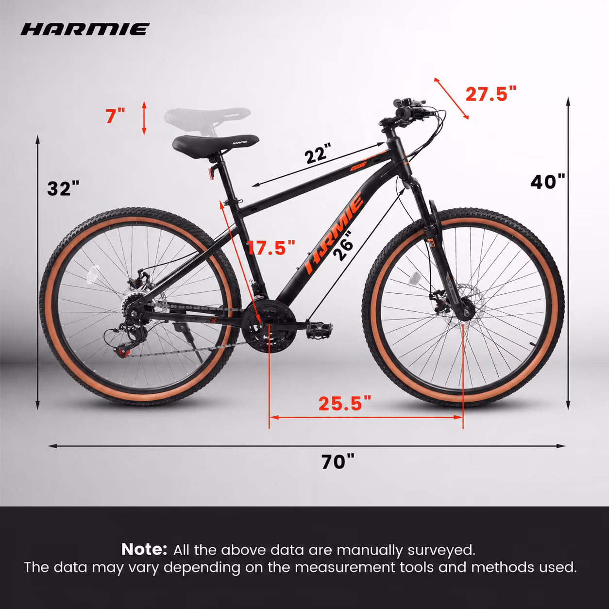 24“/27" Mountain Bike, High Carbon Steel Frame, 21-Speed with Front Suspension & Disc Brakes, Durable Design with Brown Edge Tires for School Commuting & Outdoor Cycling - Image 5