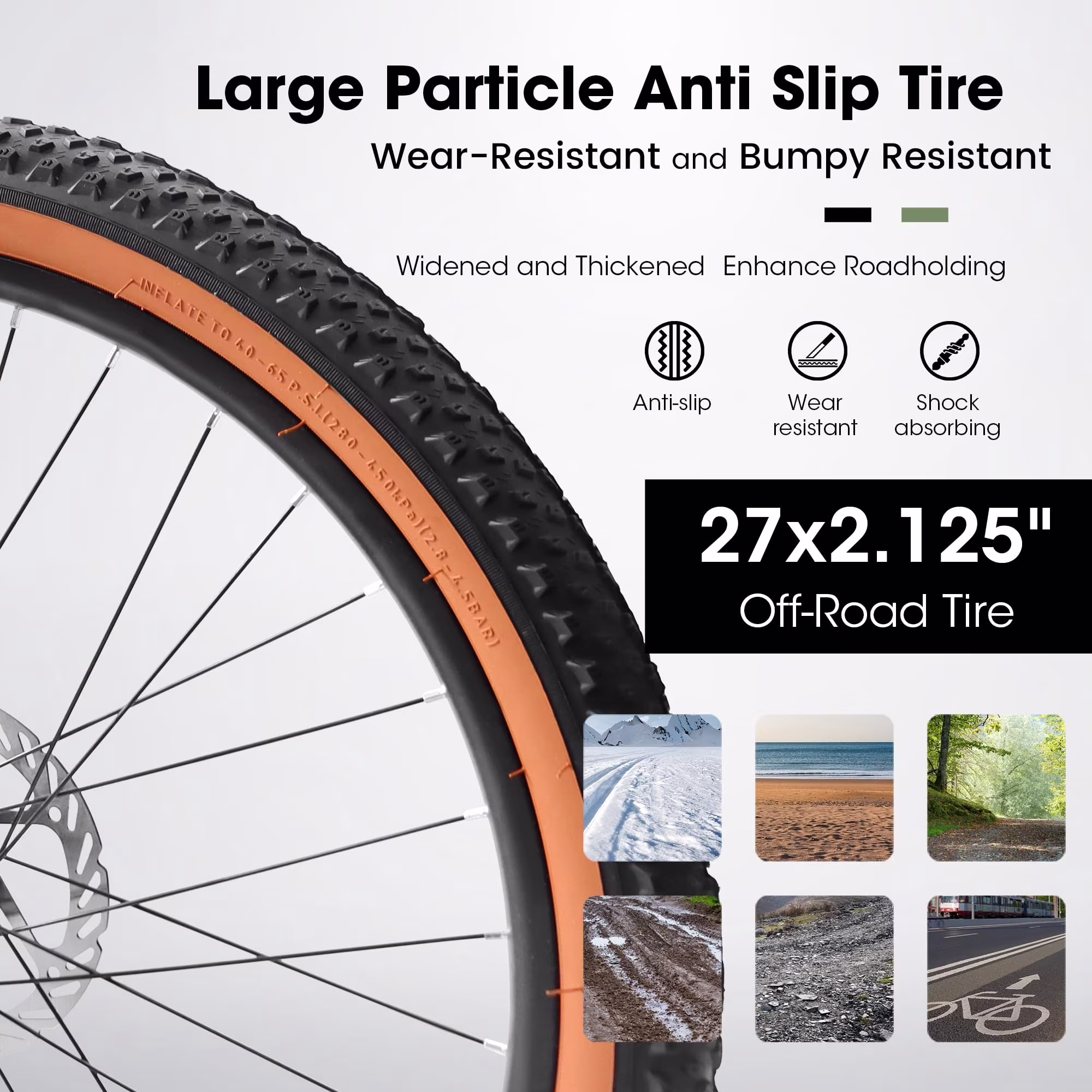 24“/27" Mountain Bike, High Carbon Steel Frame, 21-Speed with Front Suspension & Disc Brakes, Durable Design with Brown Edge Tires for School Commuting & Outdoor Cycling - Image 4